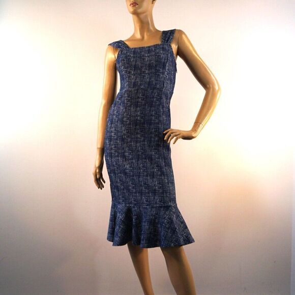 Sugar Lips Dress Sz S Square Neck Sleeveless Ruffle Hem Knee Length Tweed Patern - Picture 6 of 11